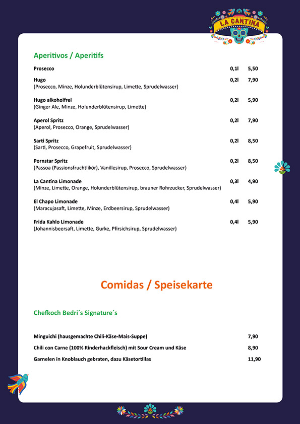La Cantina Speisekarte, Seite 1 von 10