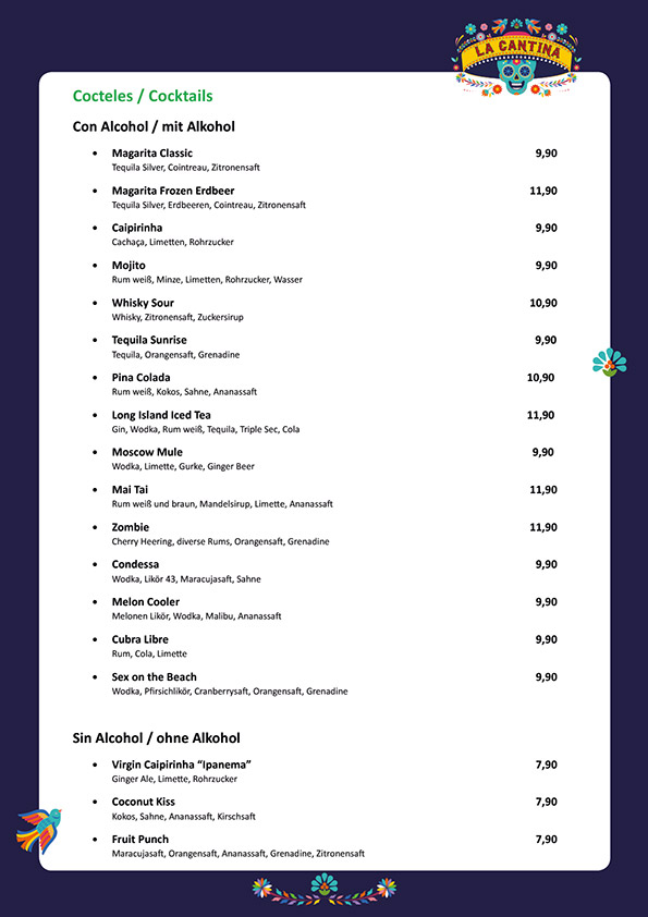 La Cantina Speisekarte, Seite 10 von 10
