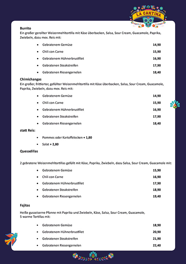 La Cantina Speisekarte, Seite 4 von 10