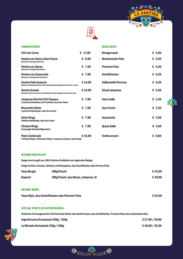 La Cantina Speisekarte to go, Seite 1 von 2